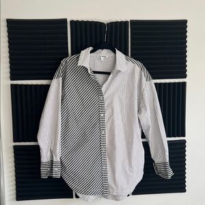 Steve Madden Striped Button Down Shirt | Black & White | Women’s Small